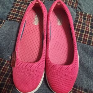 Skechers Hot Pink Knit Slip-Ons